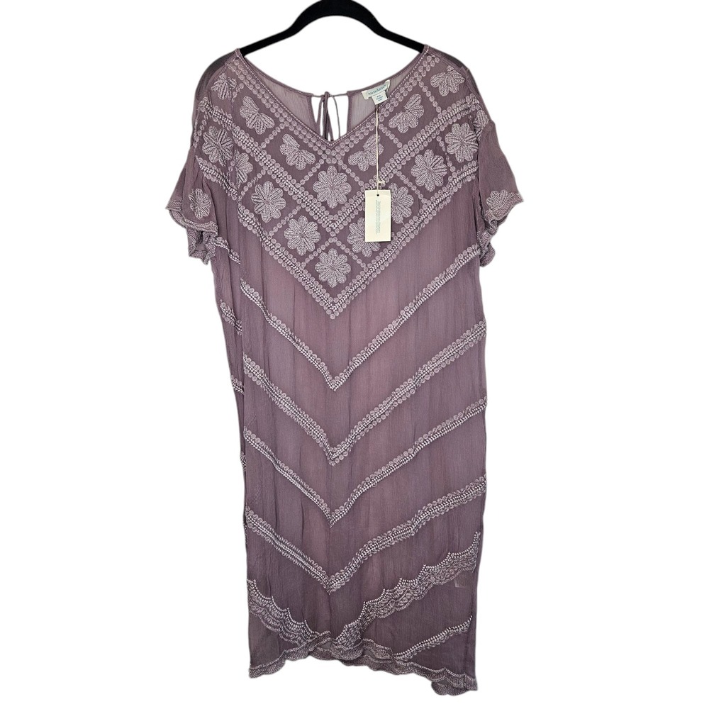 Sundance Nwt Embroidered Dress Bohemian Short Sleeve Casual Purple PS NO SLIP